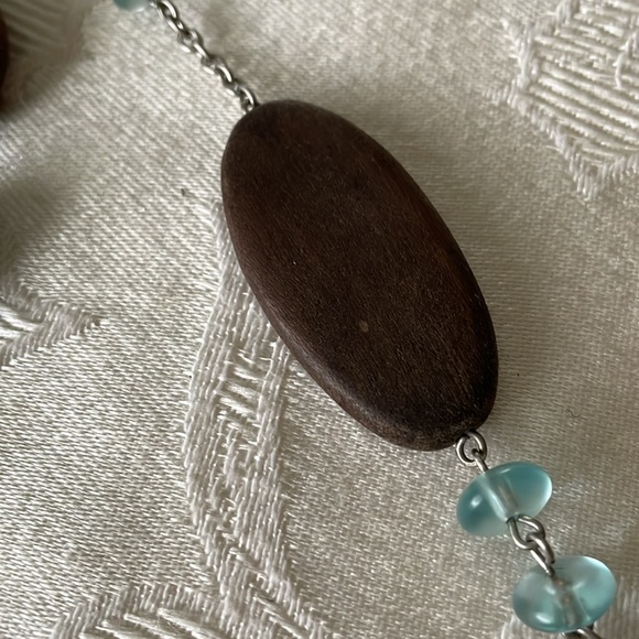 Lia Sophia Necklace Beads & Silver Tone Blue & Brown Accents - Picture 4 of 5